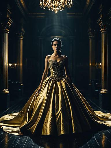 Luxurious Cinematic Woman in Mini Ball Gown