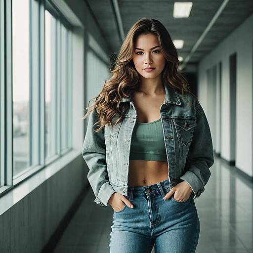 Young Woman in Denim Jacket and Jeans