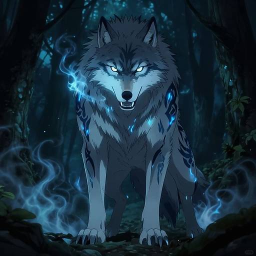 Fierce Demon Anime Wolf with Tattoos