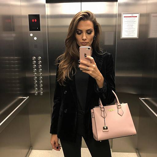 Woman Taking Selfie in Elevator