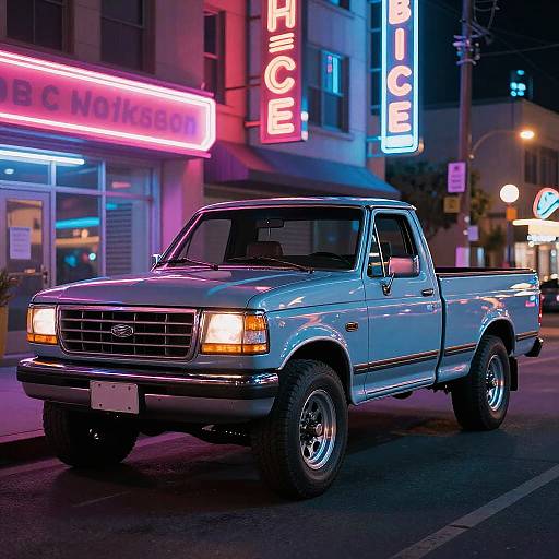 80s F150 Neon Synthwave Cityscape