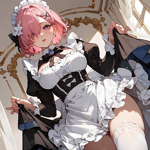 Anime Maid with Pink Hair and Bow