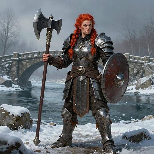 Fierce Female Dwarf Warrior in Armor