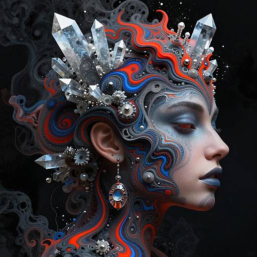 Abstract Fantasy Portrait with Volcanic Crystals