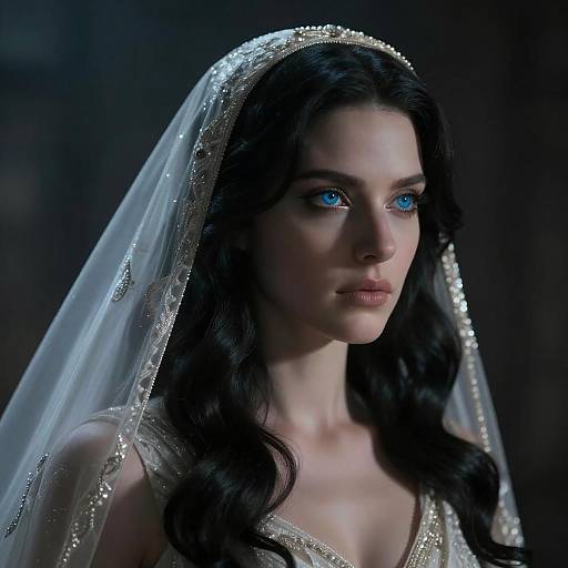 Dramatic Portrait of Woman in White Veil