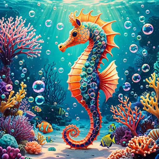 Radiant Seahorse in Colorful Coral Reef