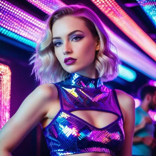 Dynamic Neon Dancer in Disco Club