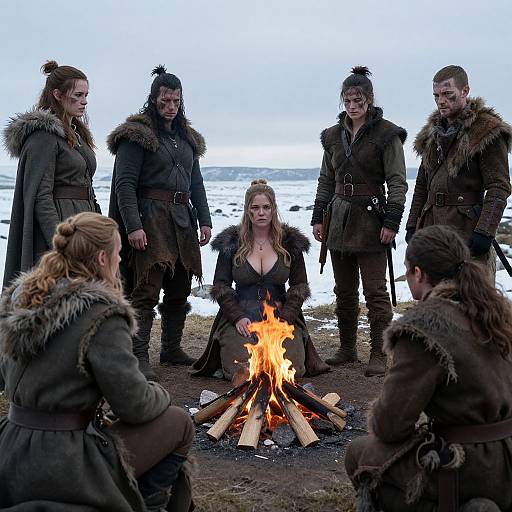 Wildling Gathering Around Fire in Snow