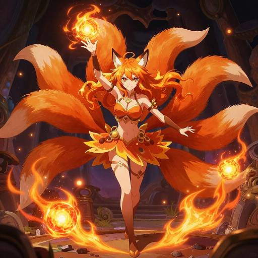 Mystical Fox Woman Casting Spell