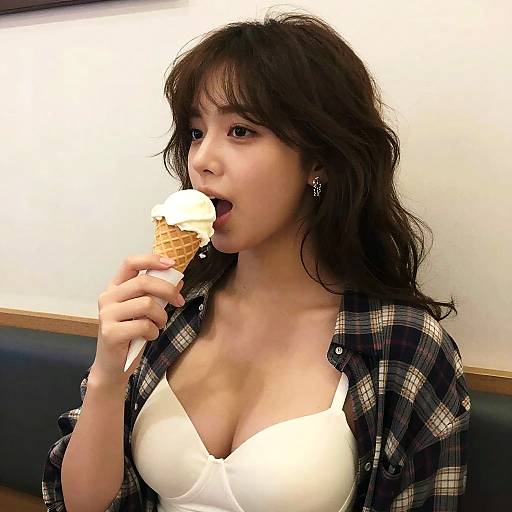 Realistic Solo Girl Enjoying Ice Cream