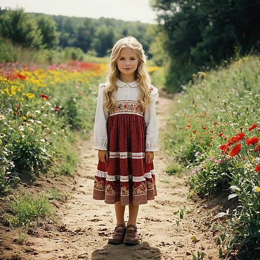 Nostalgic Young Girl in Vintage Dress
