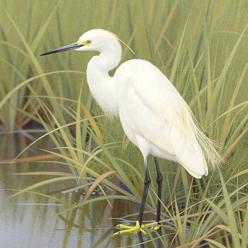Serene Snowy Egret in Marsh