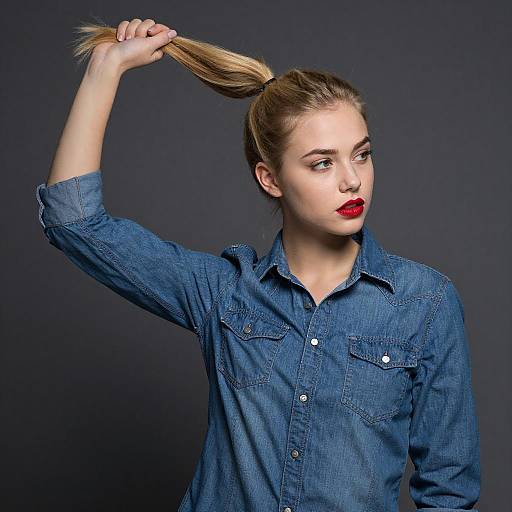 Blonde Woman in Denim with Ponytail