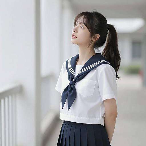 Young Asian Woman in Sailor School Uniform