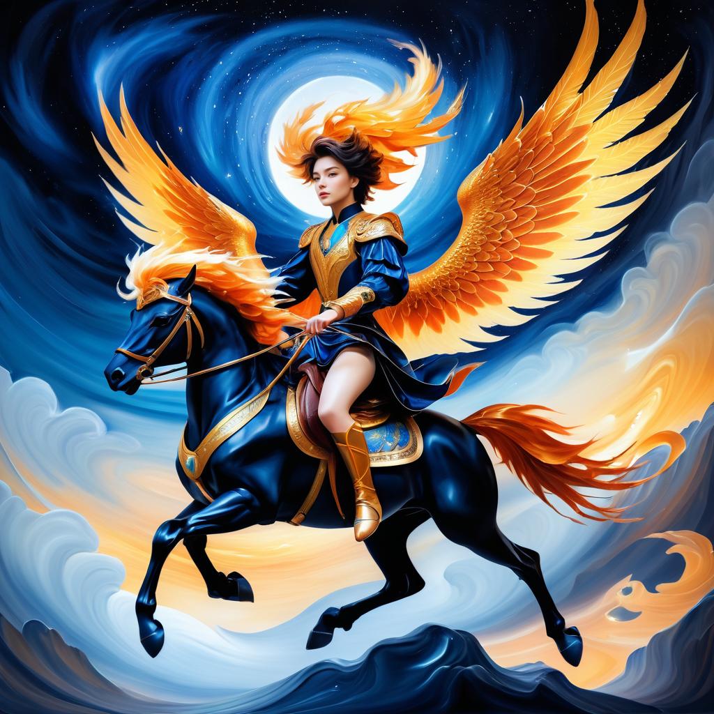 Androgynous Youth Riding a Phoenix