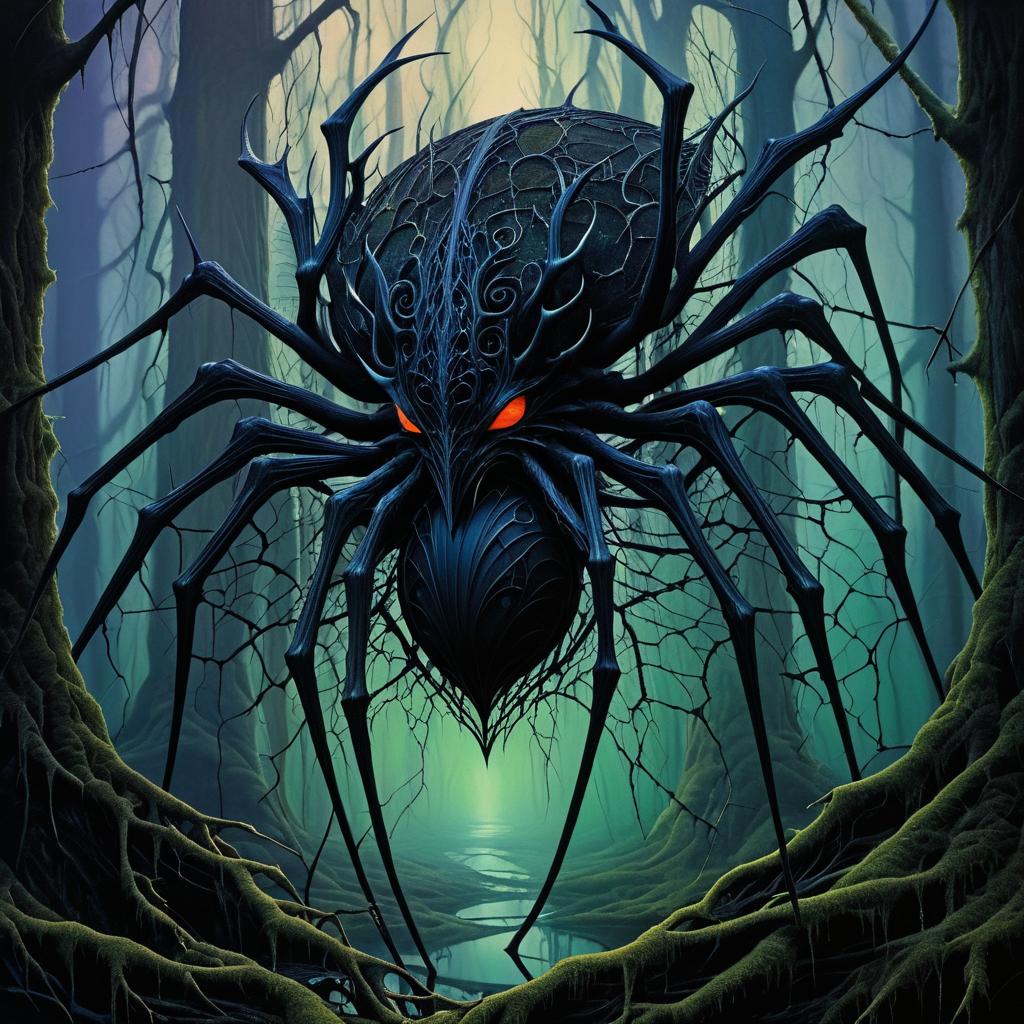 Sinister Forest Creature in Spider Web