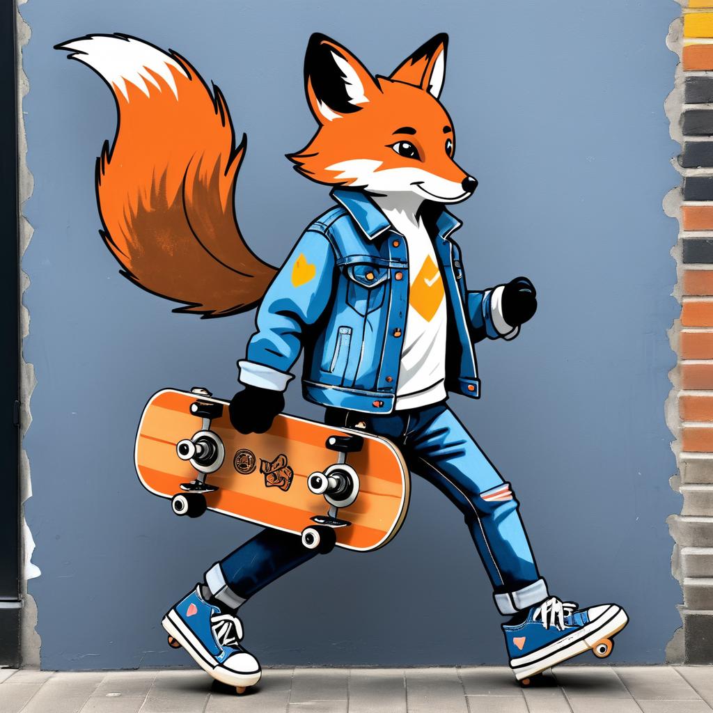 Urban Fox with Skateboard in Denim