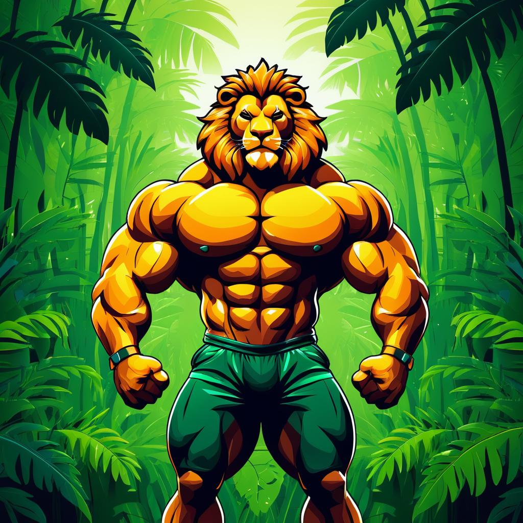 Buff Lion in Vibrant Jungle Scene