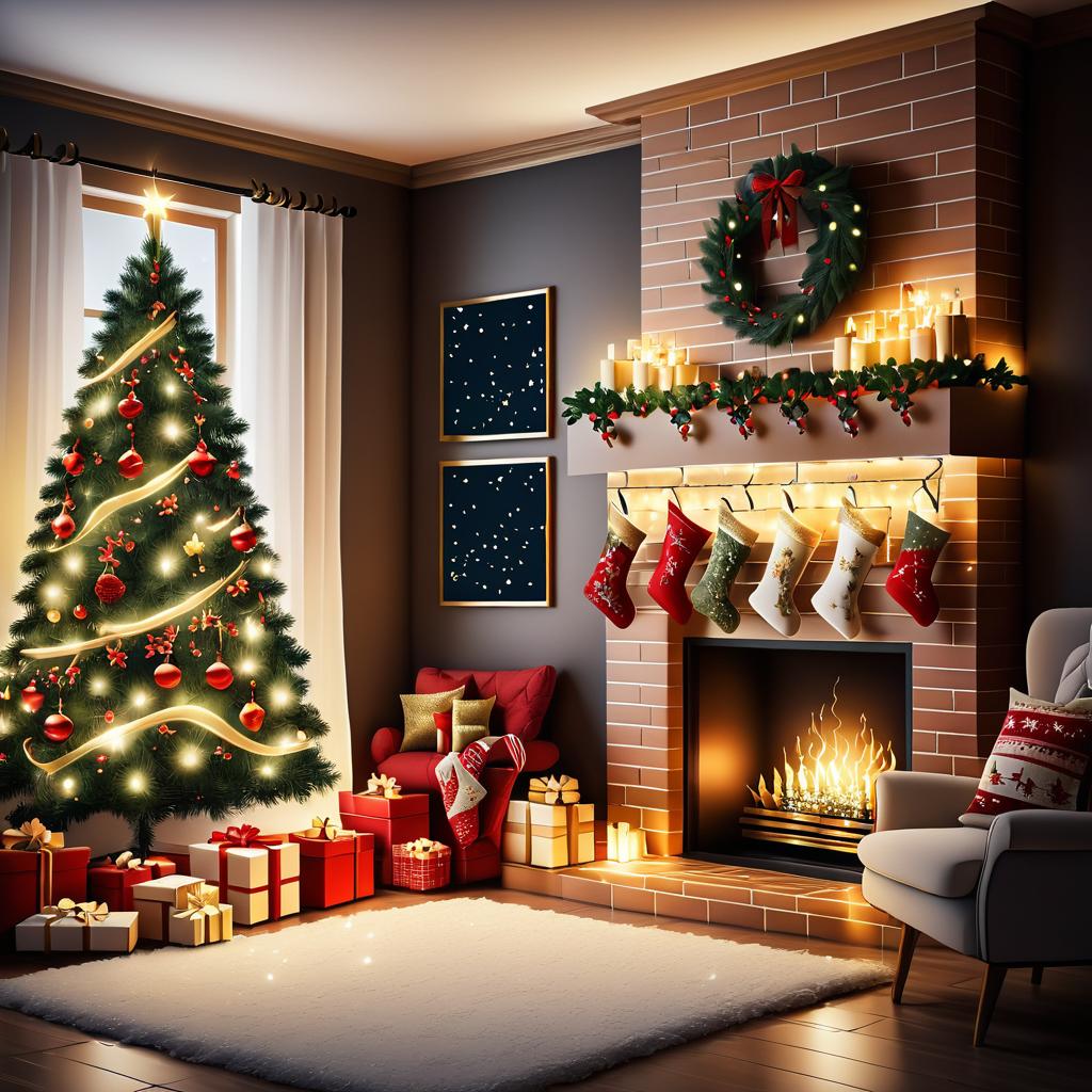 Festive Christmas Scene with Decorated Tree