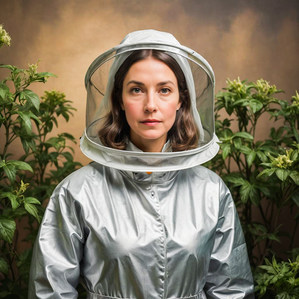 Surprised Gardener in Beekeeper Outfit