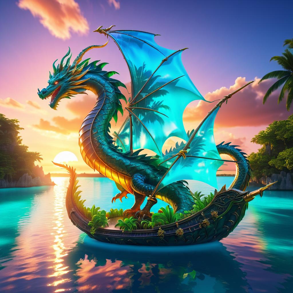 Legendary Dragon Galleon at Tropical Sunset