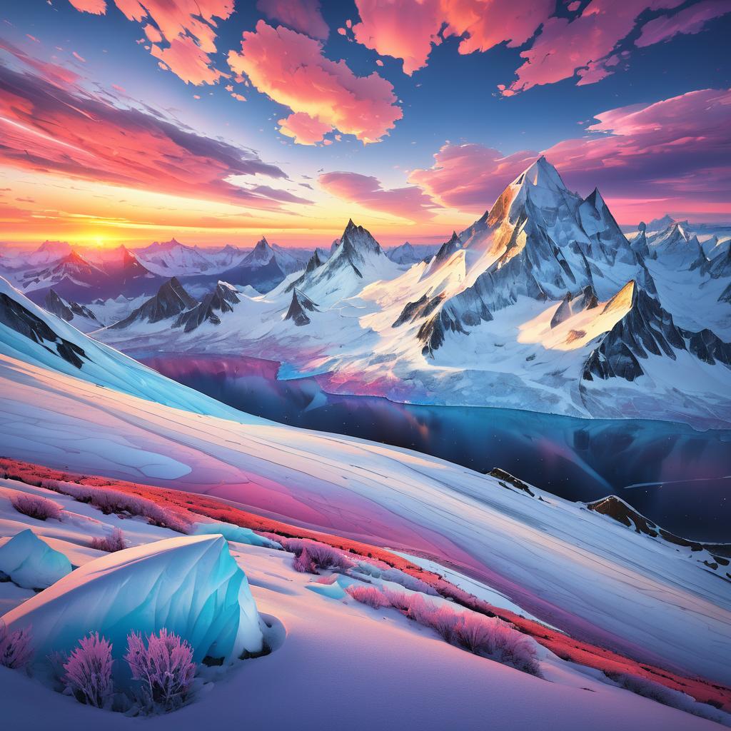 Surreal Sunset Over a Snowy Plateau