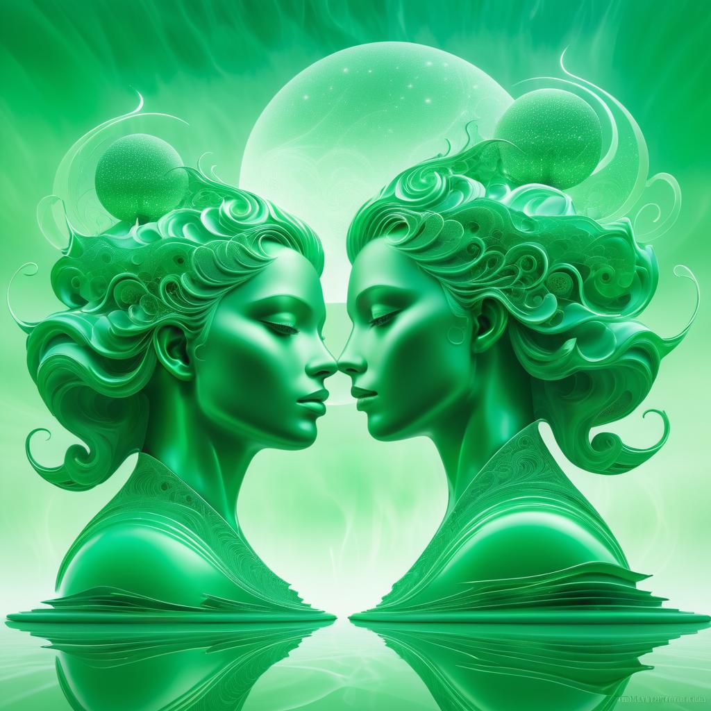 Ethereal Dual Faces in Dreamlike Green