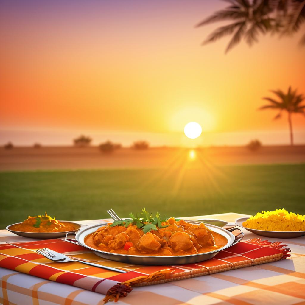 Elegant Picnic with Chicken Curry at Sunset