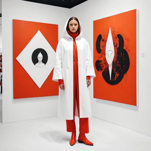 Person in White Robe and Red Outfit at Art Gallery