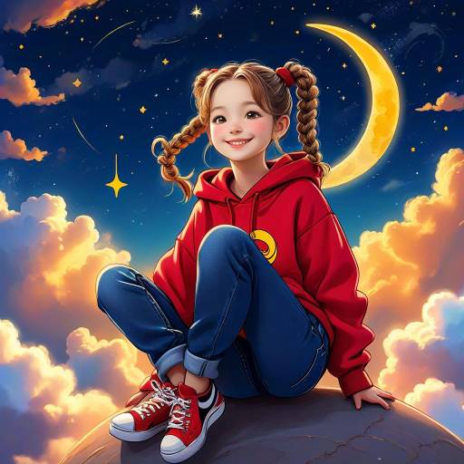 Playful Girl on Crescent Moon