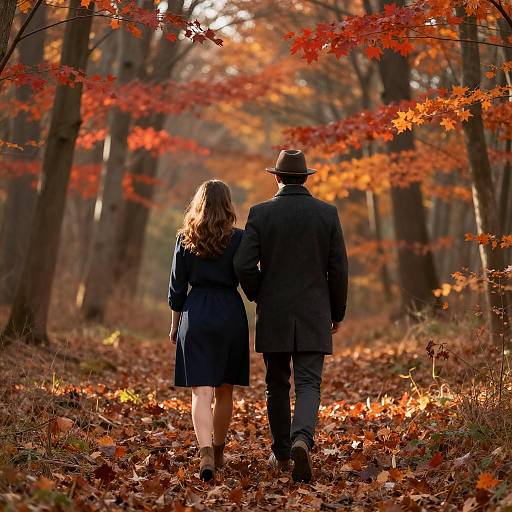 Sunlit Autumn Stroll: Couple Embrace
