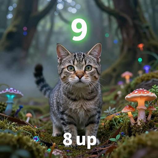 Realistic Adorable Cat in Bioluminescent Forest