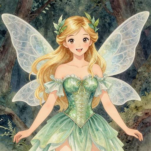 Cheerful Fairy in Chinese Watercolor