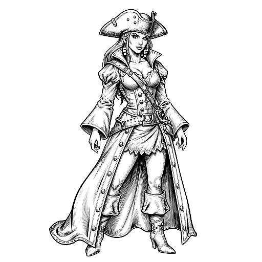 Seductive Pirate Queen Coloring Page