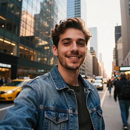 Man Taking Selfie on City Street