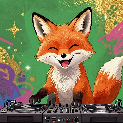 Vibrant Happy Fox DJ Graffiti