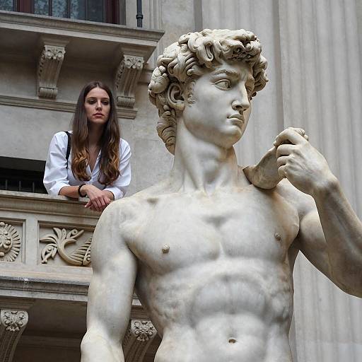 Classical Marble Statue with Woman Background