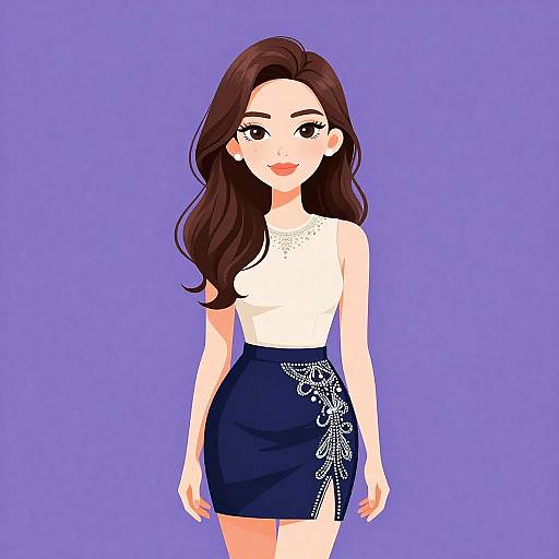 Chic Woman in Embellished Navy Skirt