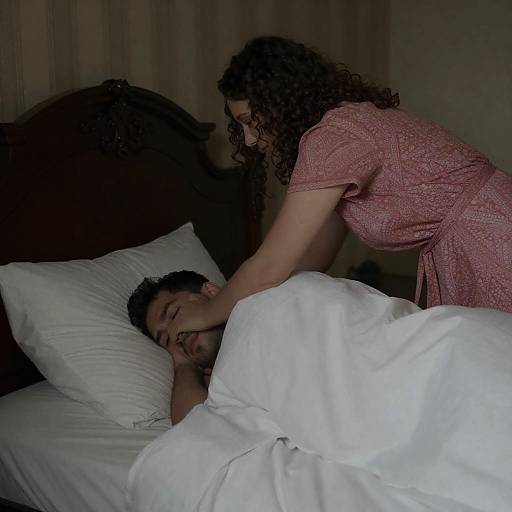 Intimate Bedroom Moment with Gentle Care