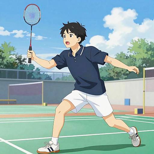 Teen Badminton Action in Adachi Style