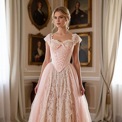 Elegant Blonde in Vintage Pink Gown