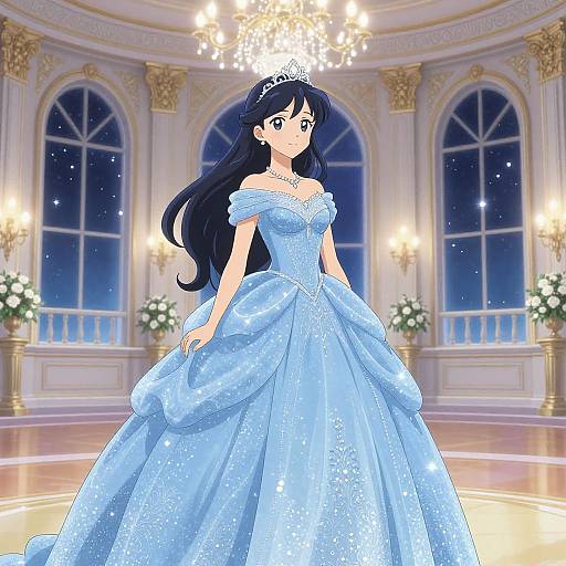 Elegant Anime Princess in Ballroom