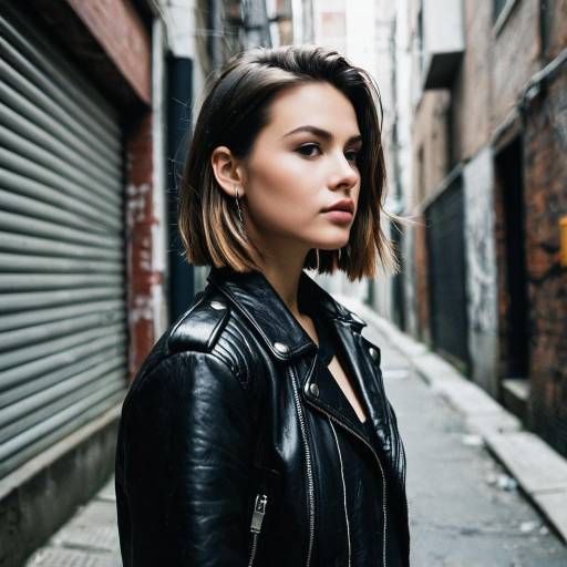 Young Woman with Chin Strap Hairstyle in Urban Alley