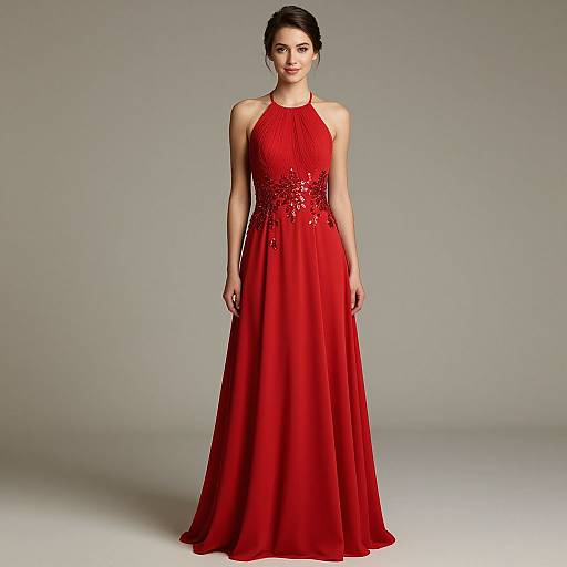 Elegant Red A-Line Halter Dress