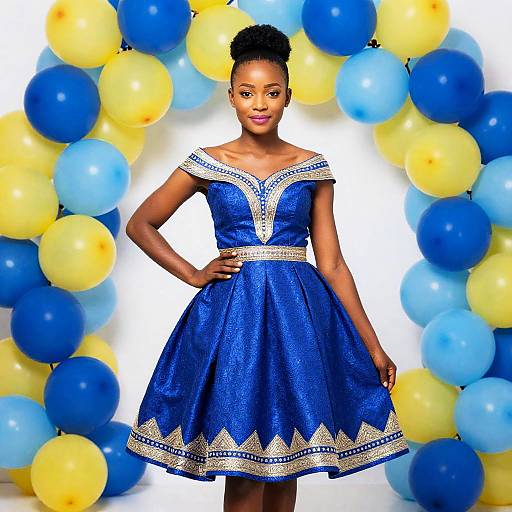Woman in Blue African Birthday Dress