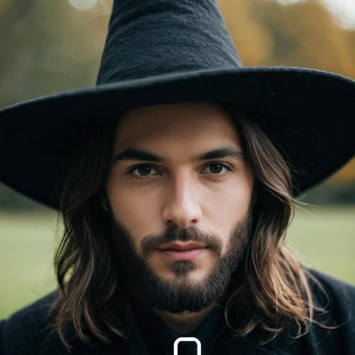 Portrait of Modern Male Witch in Black Hat
