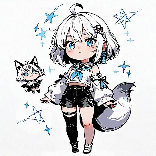Chibi Anime Girl with Fox Tail