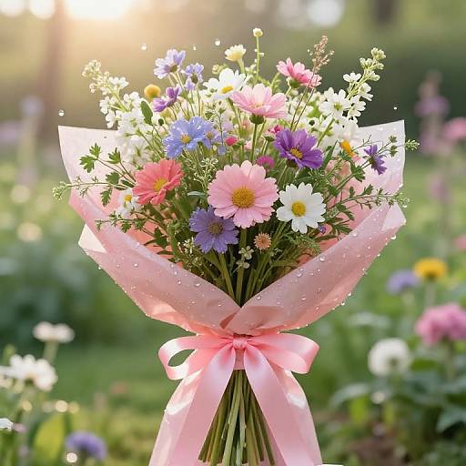 Vibrant Pink Ribbon Wildflower Bouquet