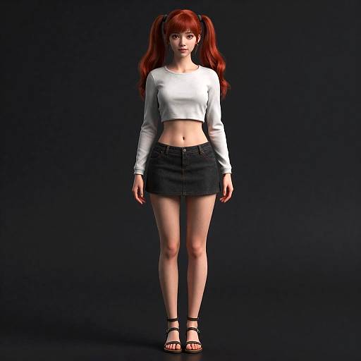 3D Redhead Woman in Crop Top and Mini Skirt