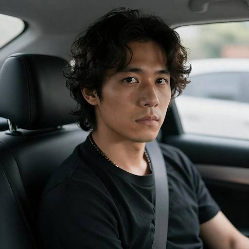 Serious Man in Car Backseat Portrait